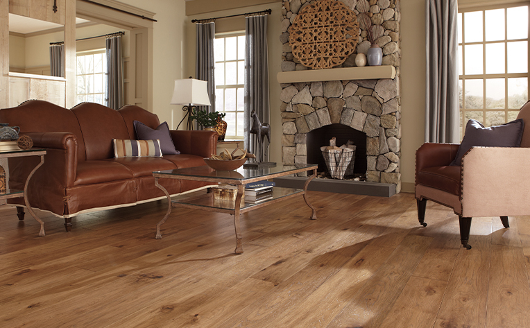 farmhouse hardwood flooring in living room area